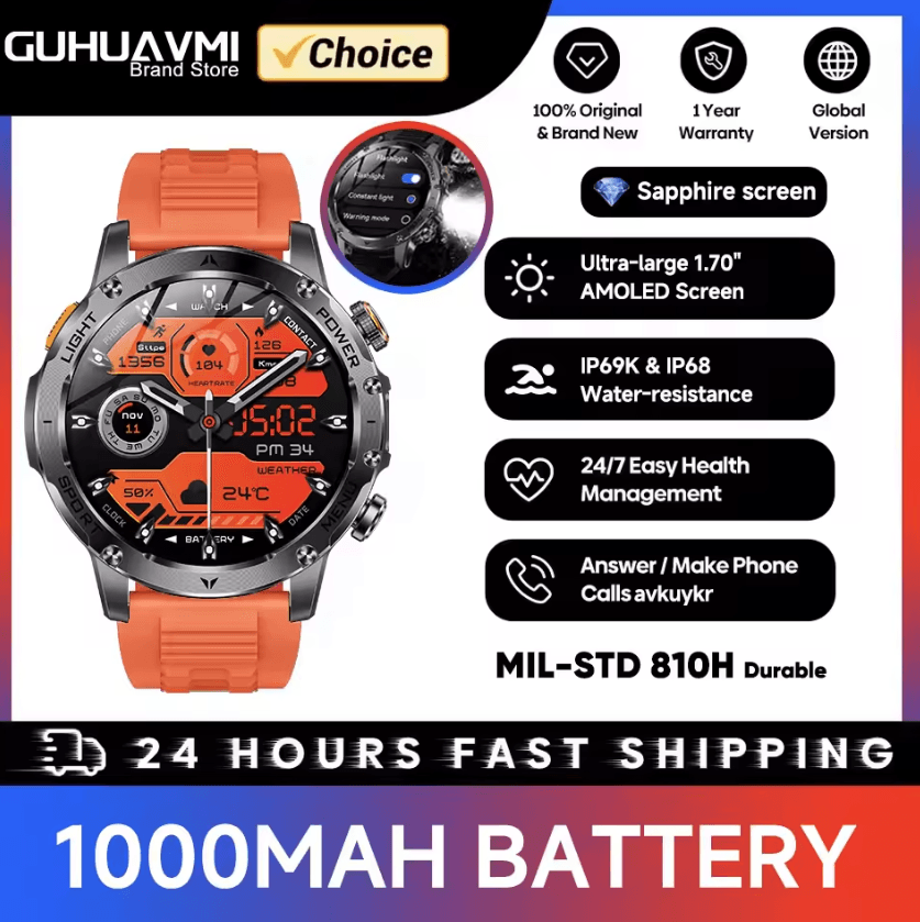 TitanX Military GPS Smartwatch with 1000mAh Battery & AMOLED Display