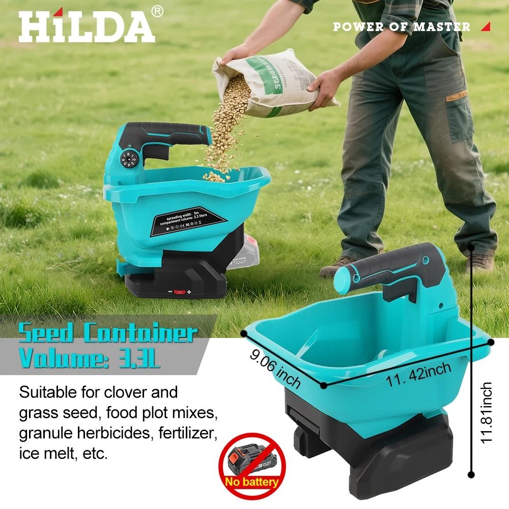 HILDA Handheld Electric Seeder & Fertilizer Spreader – 6-Gear Rechargeable Power Spreader for Agricultural Use