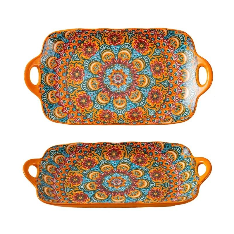 Bohemian Double Eared Ceramic Fish Plate Large 13in Serving Platter