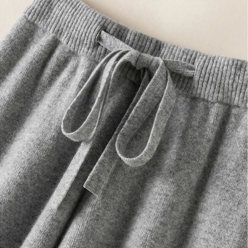 Thick Warm Knitted High Waist Pants For Women Casual Straight Leg Ankle Length