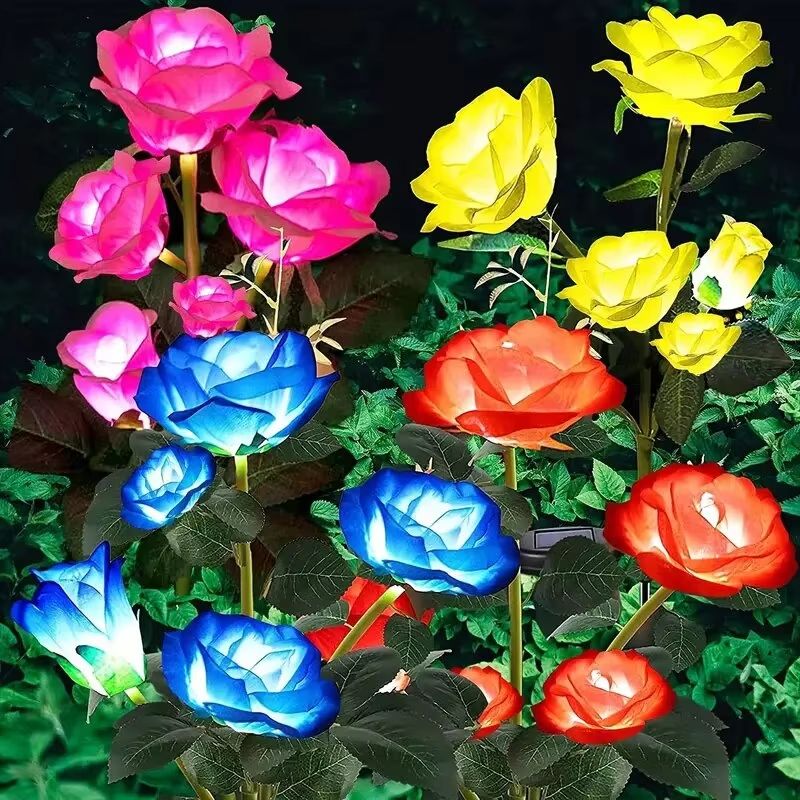 Solar 5-Head Rose Flower LED Outdoor Landscape Light Waterproof Garden Lawn Yard Path Decorative Lamp
