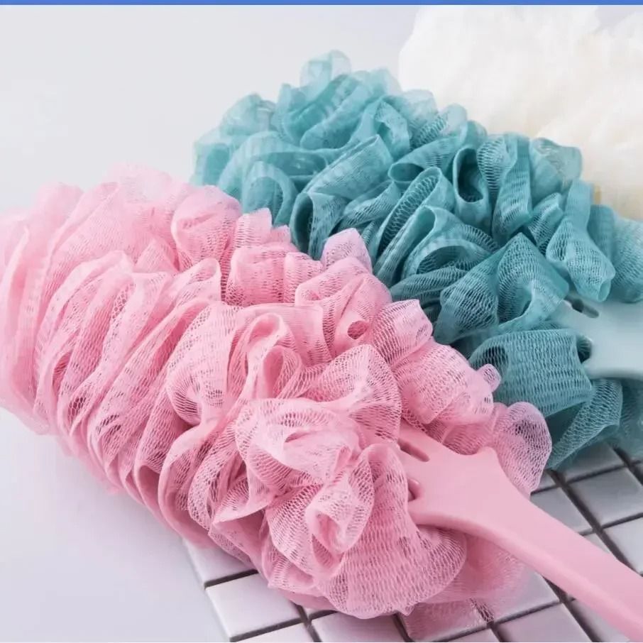 Long Handle Mesh Back Shower Scrubber Brush Soft Exfoliating Bath Sponge