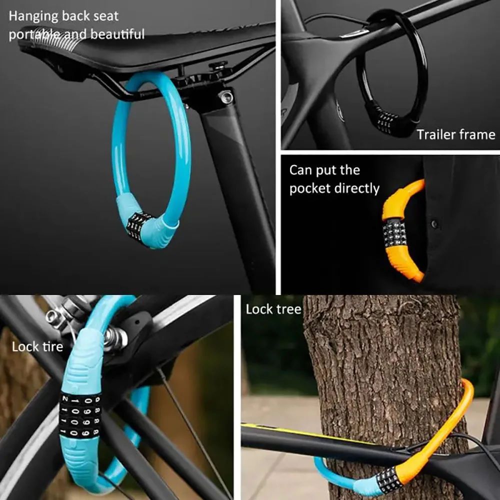 Stainless Steel Digital Code Bicycle Lock, Anti-Theft Cable Lock with Digit Combination Padlock for Secure Bike
