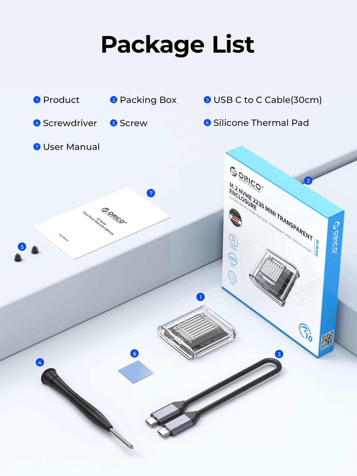 Transparent NVMe SSD Enclosure USB C 10Gbps External M2 SSD Case