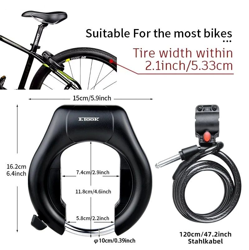 Heavy Duty Horseshoe Bicycle Frame Lock with Hardened Steel Shackle