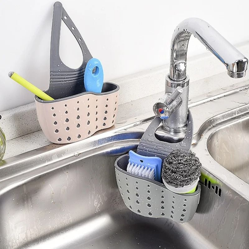 Adjustable Snap-On Sink Draining Bag – Double-Layer Kitchen Sponge Holder