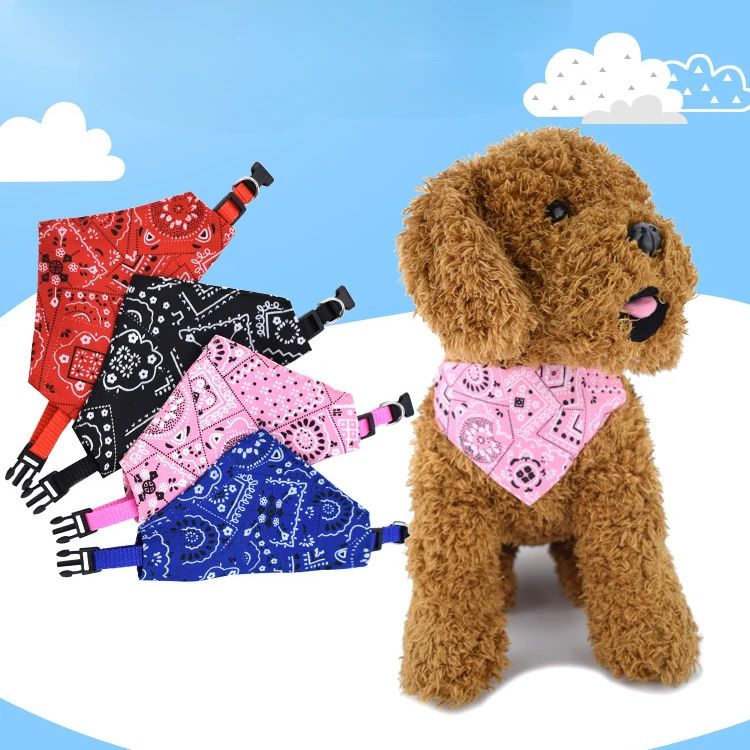 Adjustable Pet Triangle Bandana – Cute Printed Dog & Cat Saliva Scarf with Collar Strap