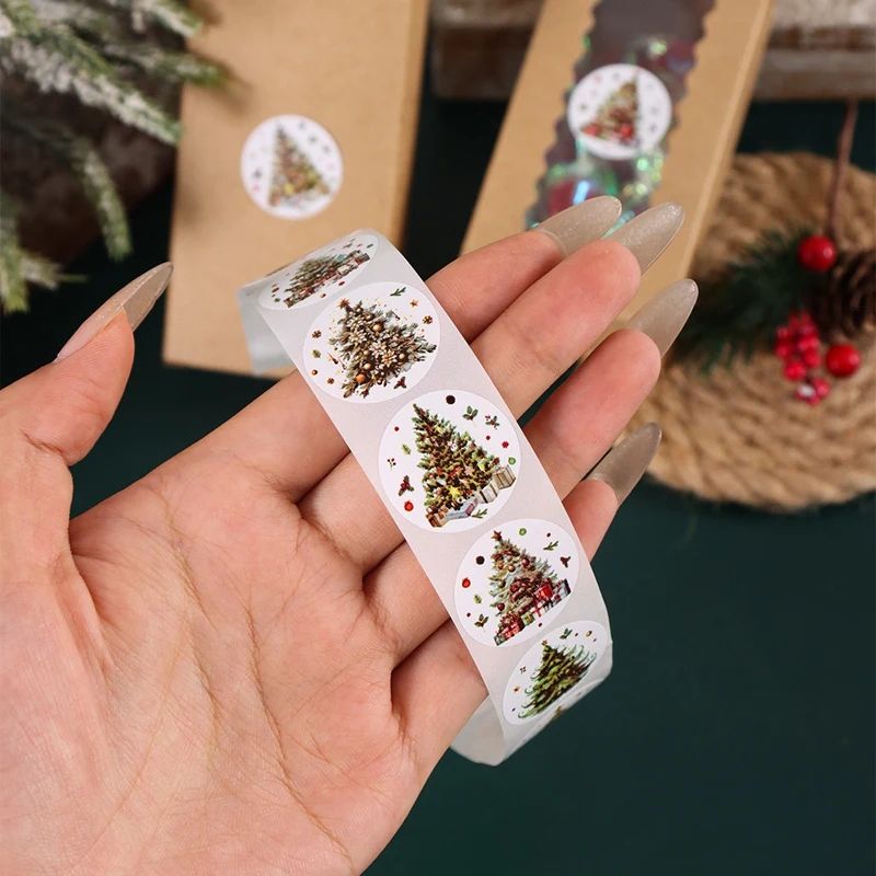 Merry Christmas Tree Sticker Roll 500pcs