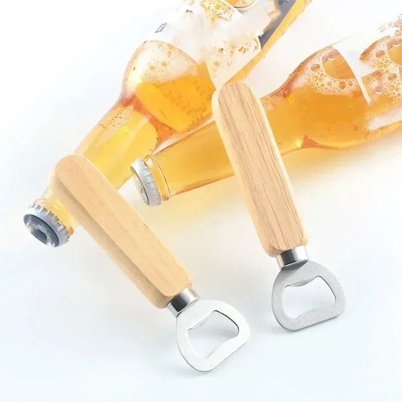Premium Stainless Steel Bottle Opener – Ergonomic Wooden Handle Cap Opener
