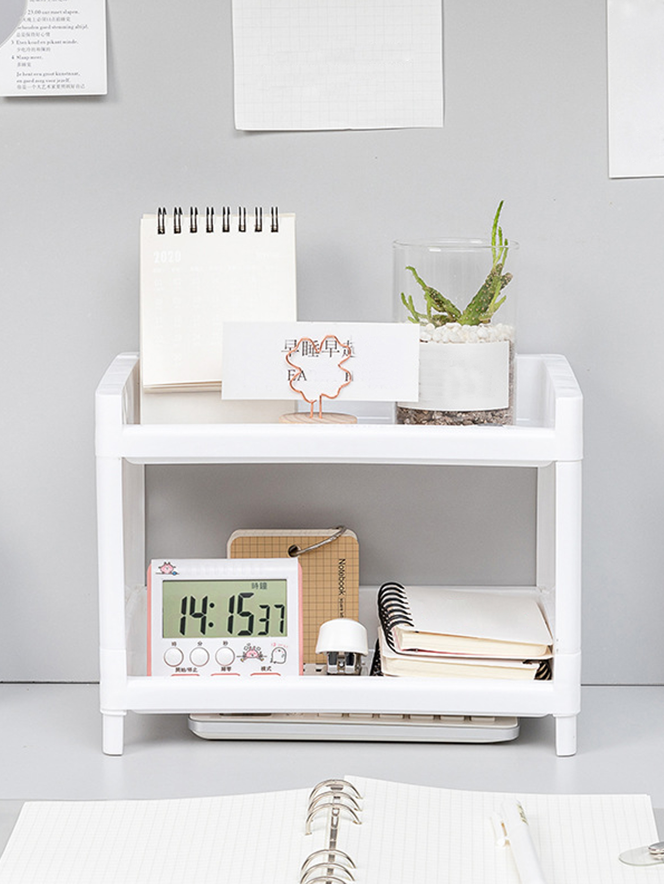 Minimalist Desktop Double Layer Storage Rack, Household Bathroom Plastic Organizer, Pure White Multifunctional Small