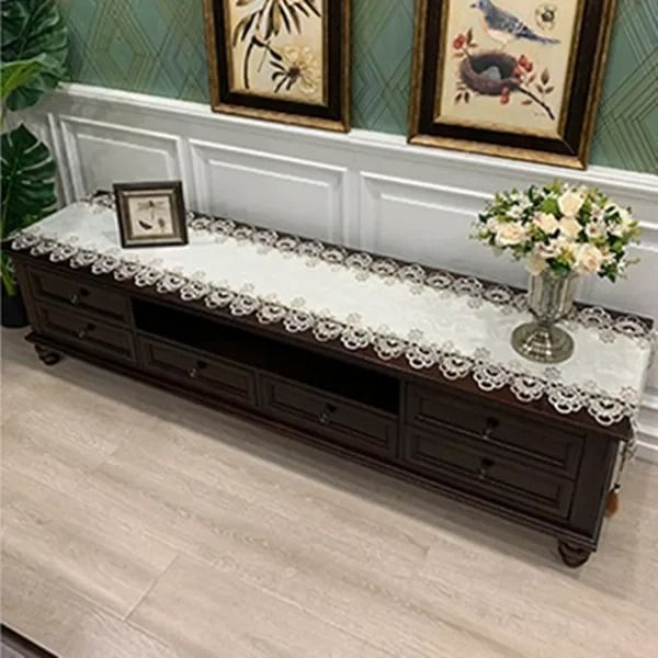 Elegant White Lace Embroidered Table Runner