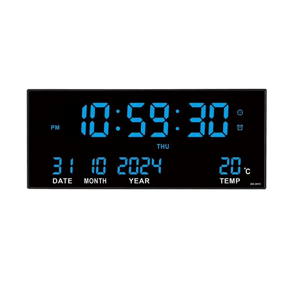 Digital Large Wall Clock Alarm Temperature Date Calendar Display 8 Sets of Alarm Clocks 14'' Electronic LED Clock Plug i