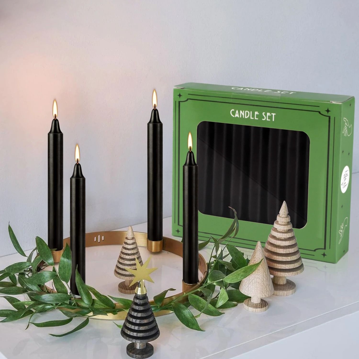 Classic Black Dinner Candles Set Drip Free Unscented Table Candles Pack of 20