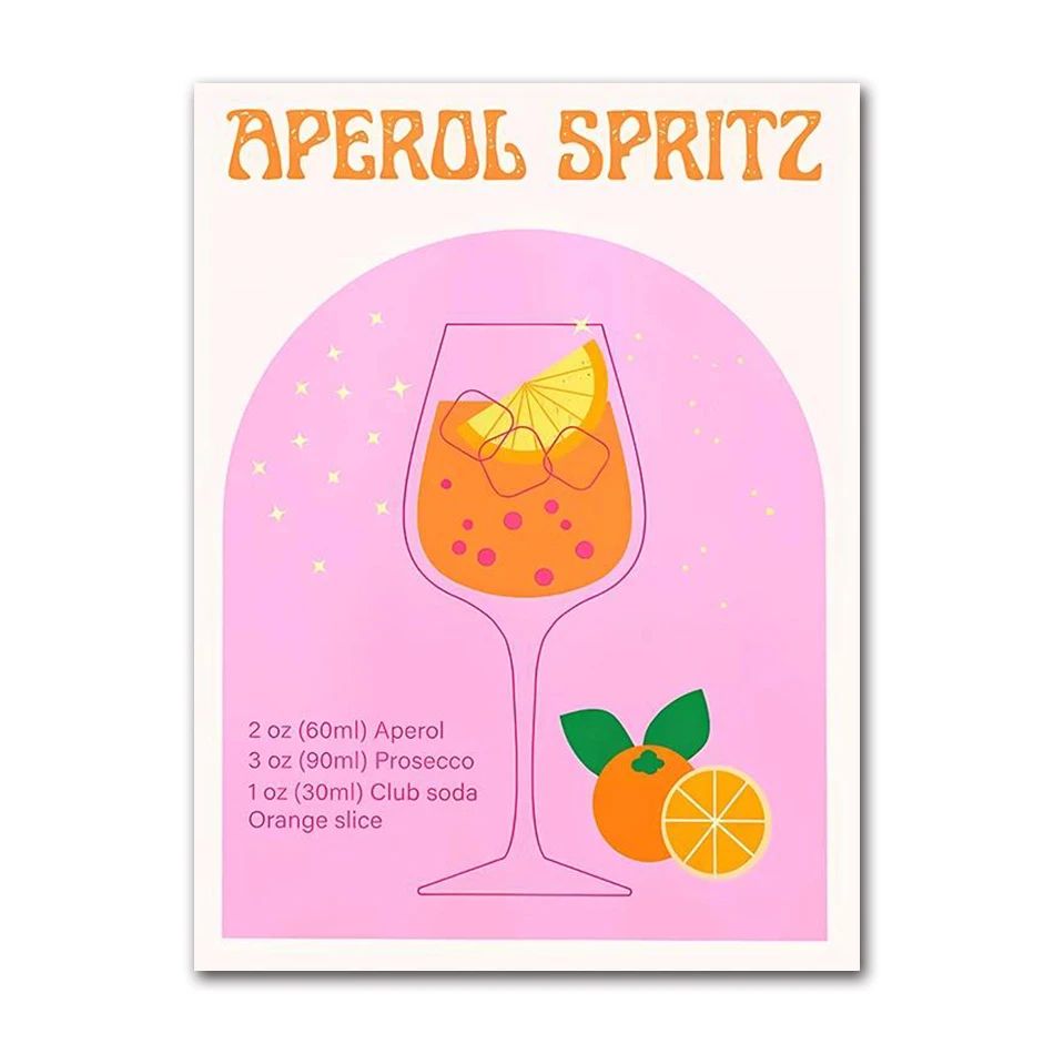 Retro Cocktail Canvas Wall Art Pink Strawberry Lemon Bar Poster