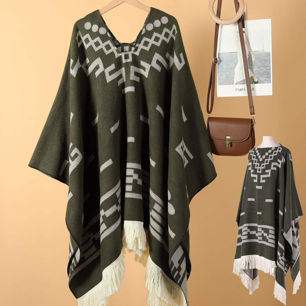 Unisex Cool Fashion Cowboy West Style Pullover Cape, Soft Acrylic Cashmere Poncho, Long Wrap Cloak Overcoat, All Season