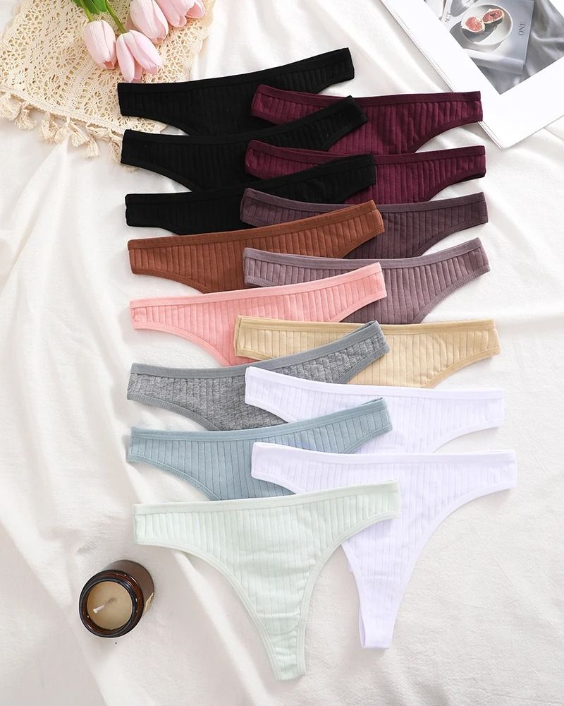 Womens Cotton Thong And Brief Underwear Set Breathable Soft Everyday Lingerie Fifteen Piece Set