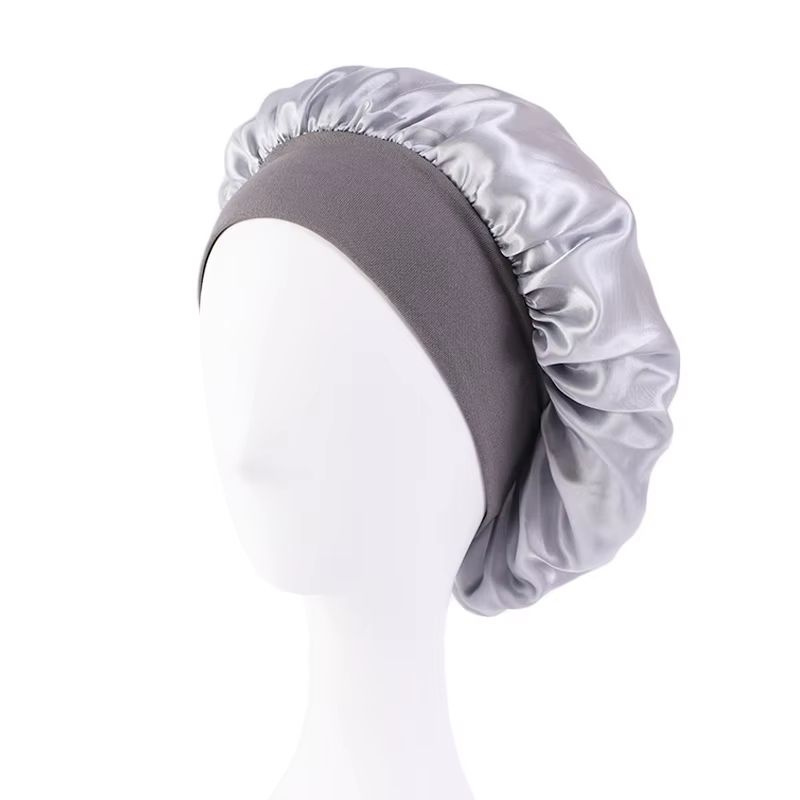 Womens Satin Wide Brim Sleep Bonnet With Elastic Band