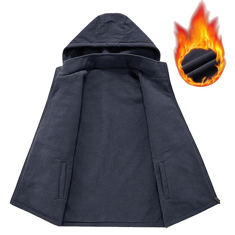 Mens Hooded Fleece Warm Vest Windproof Utility Photographer Vest