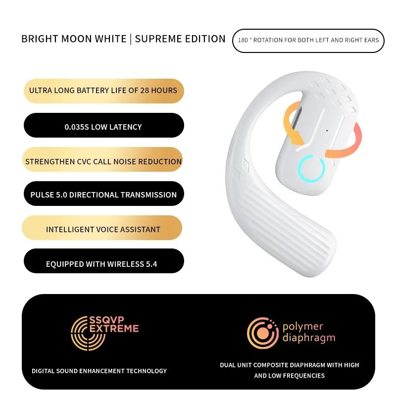 Open Wireless Earphone Bluetooth 5.4 with Rotation and Mic