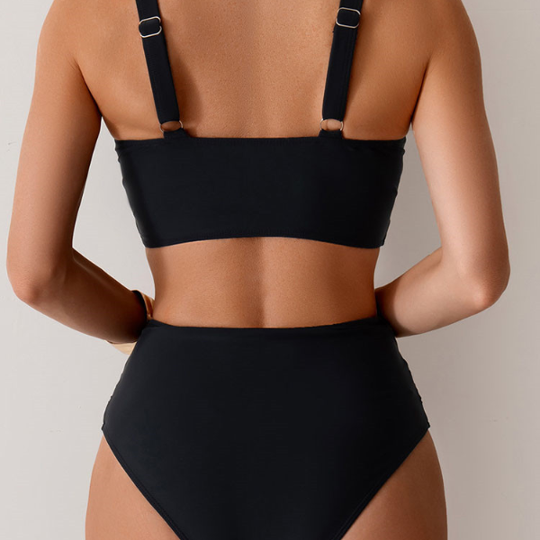 Cross Push Up Bikini Set, Solid Strapped Swimwear Women Brazilian High Waist Beach Bath Suit