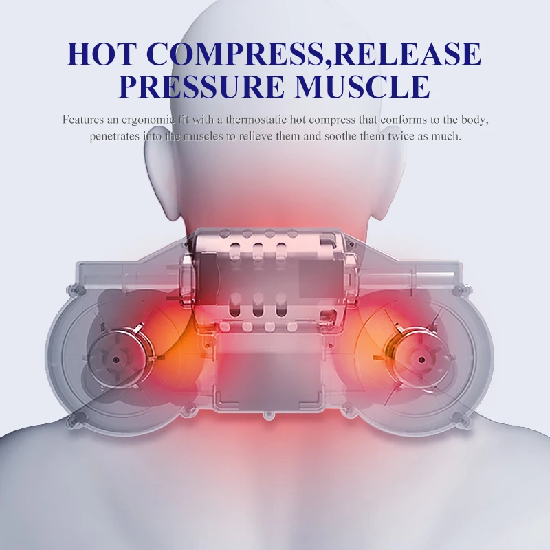 Neck Massager Cervical Massage Pillow, Hot Compress Function, Stress Relief, Relaxation