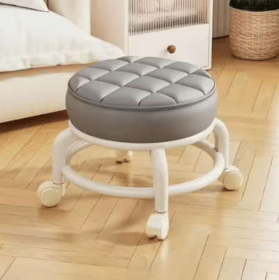 PU Leather Rolling Stool with Wheels Low Profile Padded Seat