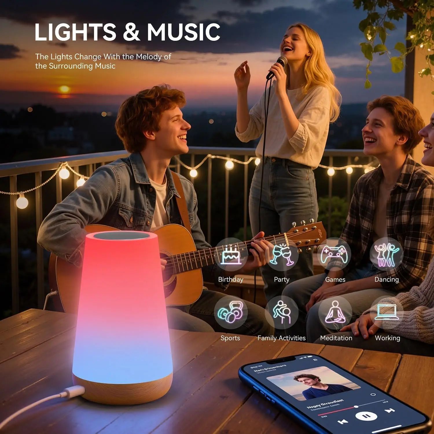 Tuya Smart WiFi RGB Bedside Lamp – App & Voice Control Ambient Night Light