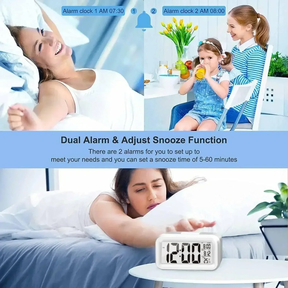Snooze LED Digital Alarm Clock with Backlight and Data Time Calendar Multifunctional Desk Clock