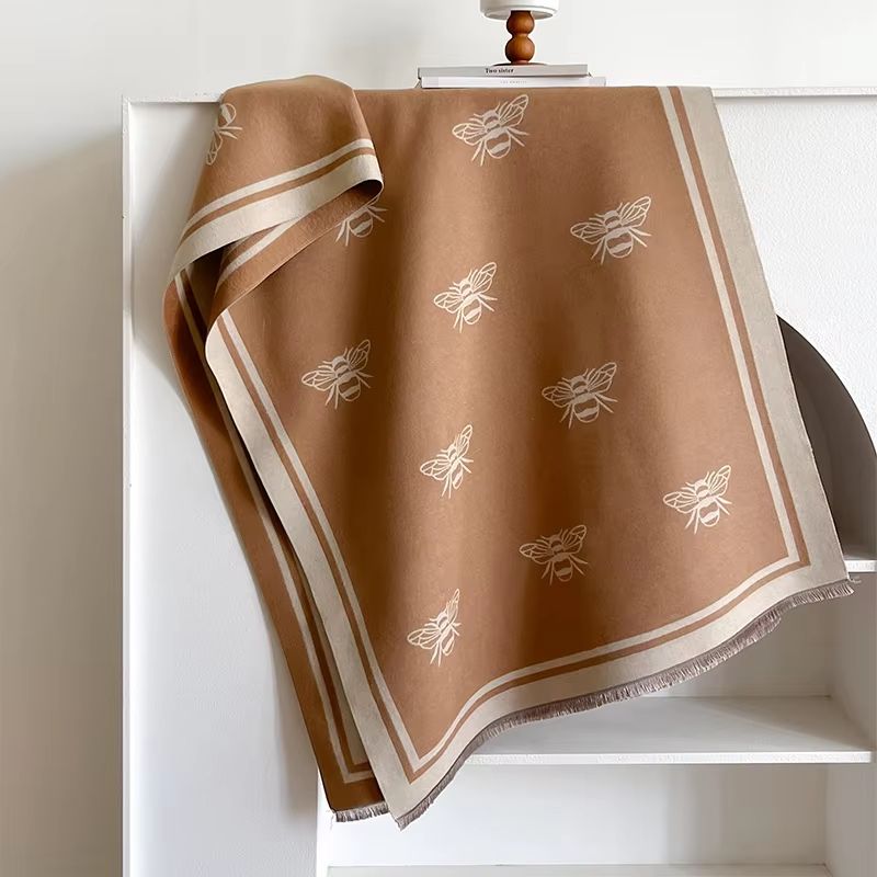 Luxury Two-Sided Bees Pattern Pashmina Shawl Soft Warm Winter Blanket Scarf