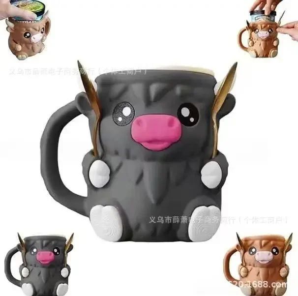 Scottish Highland Cow 3D Ceramic Coffee Mug – Cute Cartoon Kyloe Breakfast Cup Gift
