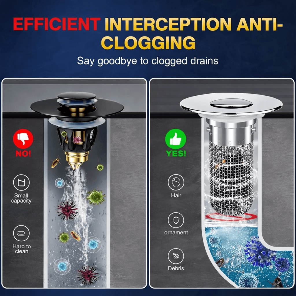 Pop-Up Bathroom Sink Drain Strainer with Removable Stainless Steel Hair Catcher and Drain Stopper