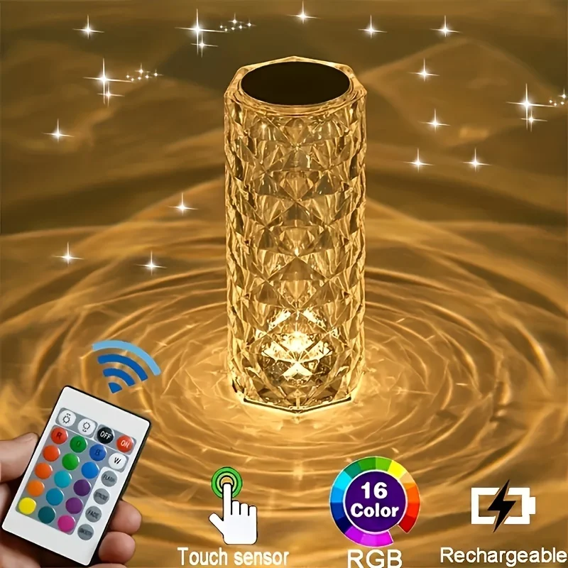 RGB Crystal Lamp Changing USB Romantic LED Rose Table Lamp for Bedroom Party Decor Light