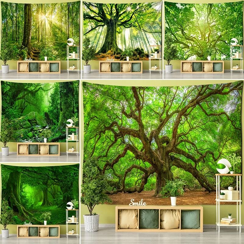 Forest Tree Wall Tapestry Bohemian Nature Scenery Hanging Decor