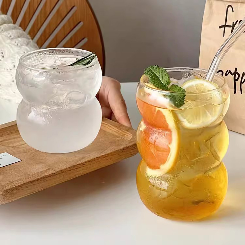 Creative Wave Shape Iced Coffee Tumbler Cup, Transparent Drinking Glass, Ripple Water Juice Milk Tea Mug