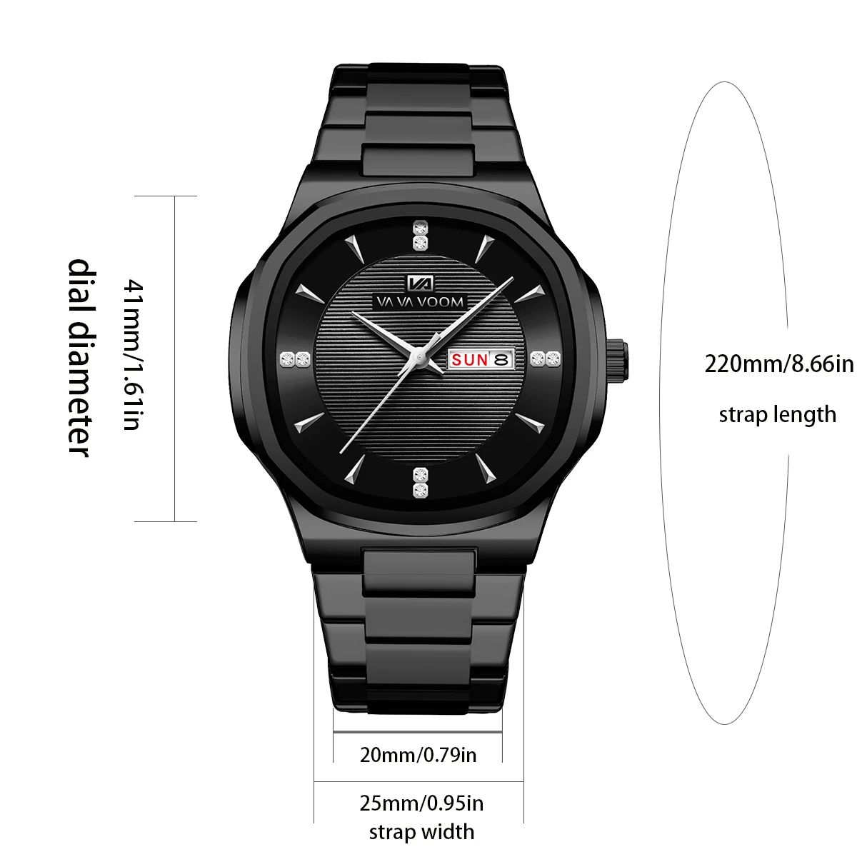 VA VA VOOM Gold Rhinestone Men's Luxury Watch – 41MM Stainless Steel Waterproof Quartz Business Timepiece