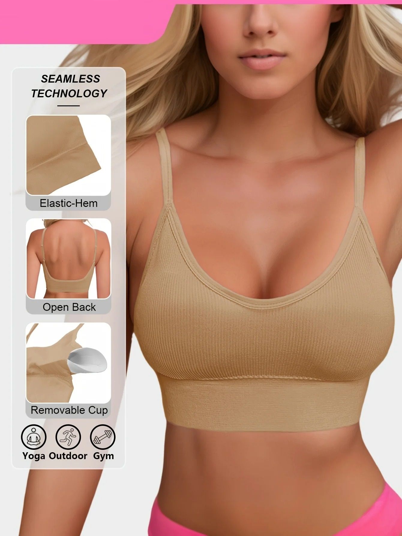 Knitted Ribbed Hal terneck Yoga Sports Bra with Supportive Fit