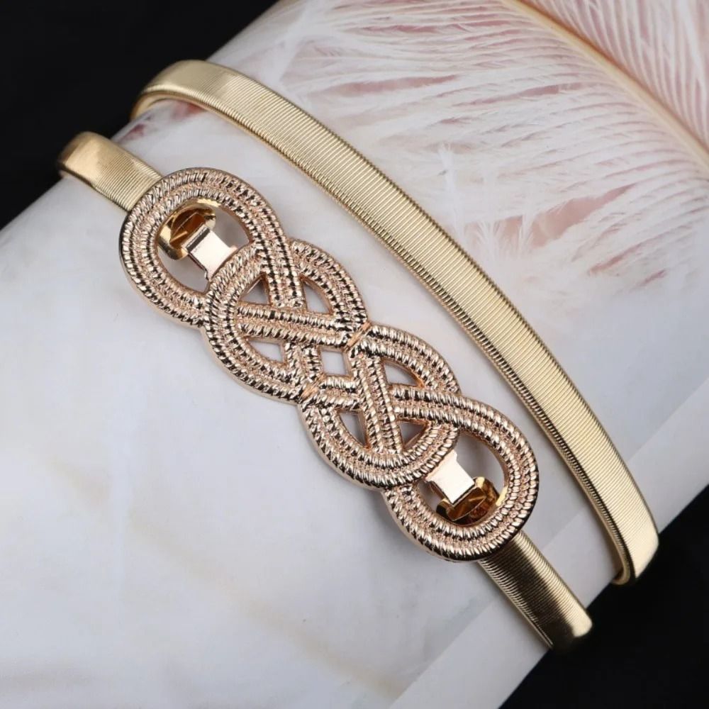 Elastic Gold Chain Belt – Leaf Motif Metallic Waistband – High-Yield Sartorial Interaction Hub