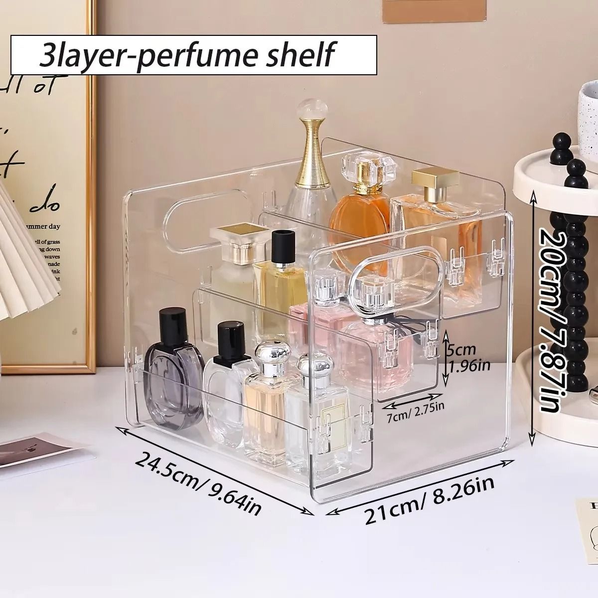 Nexus Prism Cascade | 3-Tier Transparent Acrylic Perfume & Cosmetic Display Shelf