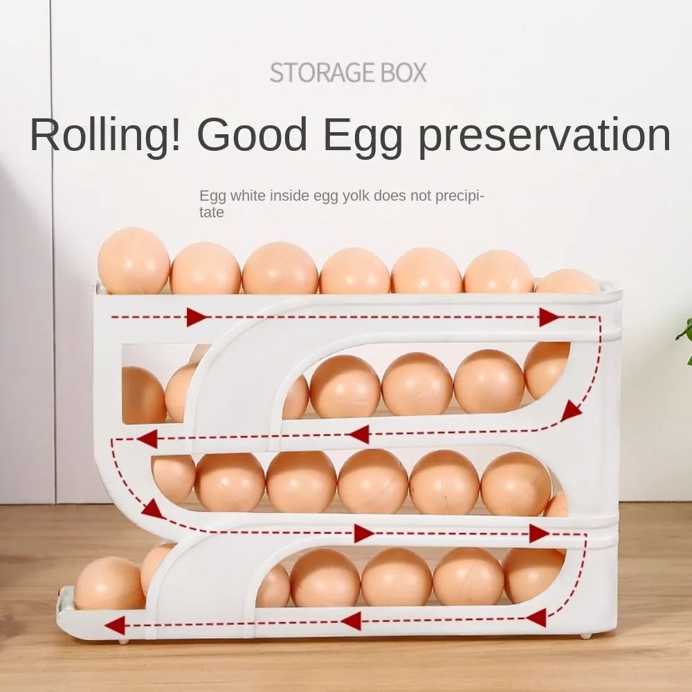 Automatic Egg Roller Organizer for Refrigerator, Large Capacity Space Saving Egg Storage Rack , 3 or 4 Layer