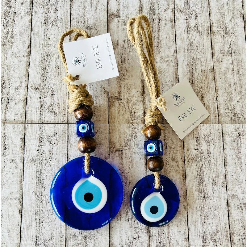 Turkish Evil Eye Macrame Wall Hanging – Nazar Protection Charm Rearview Mirror & Home Decor