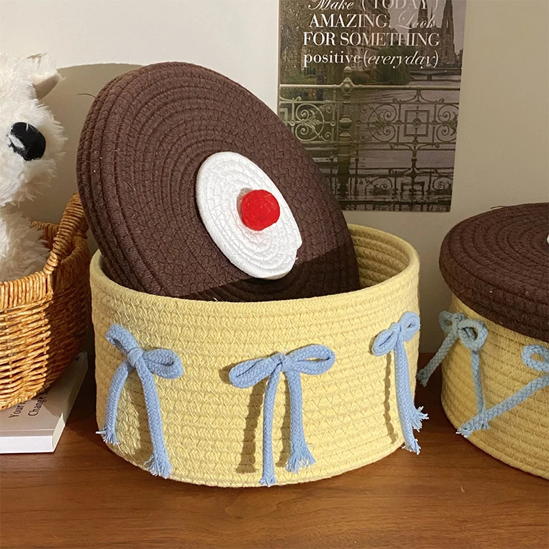 Storage Basket for Home Decor, Cotton Rope Storage Basket, Hand Woven Toys Holder, Desktop Clutter Storage Box