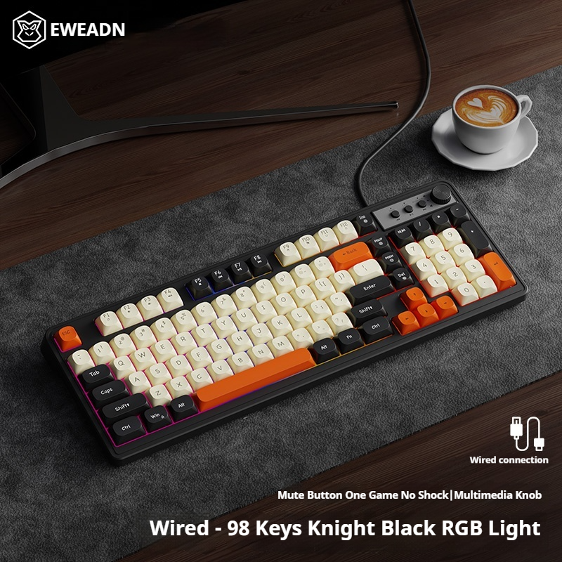 Rainbow Backlit Gaming Office Keyboard, Quiet USB Wired, Stylish Digital Area for Work and Play