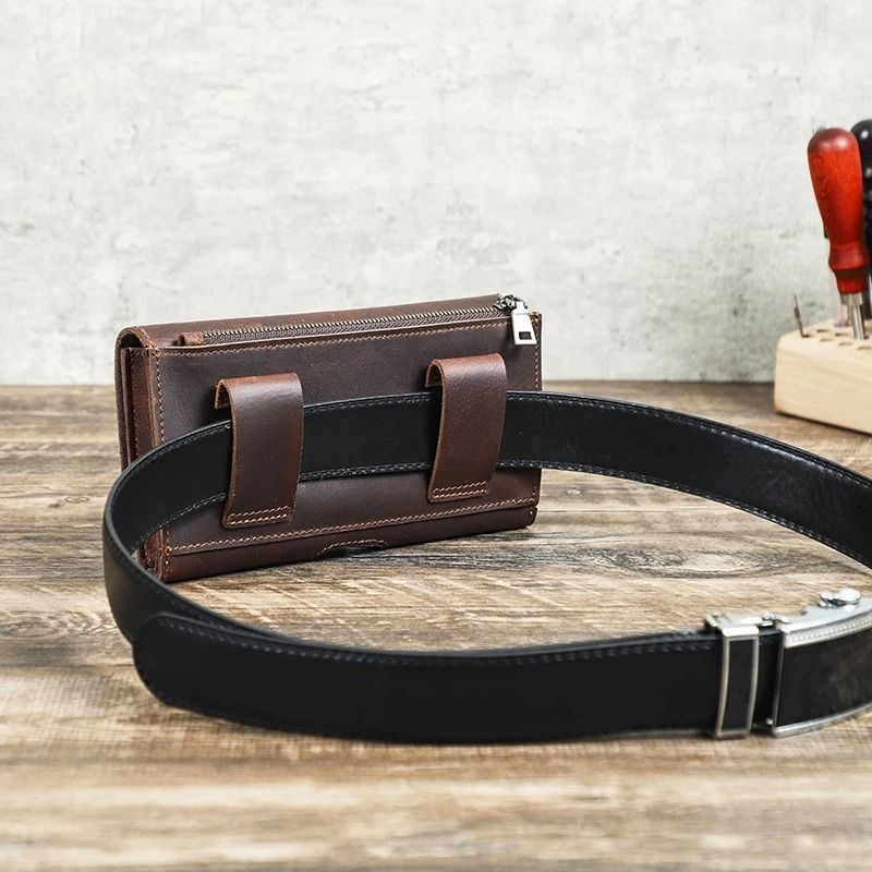 Genuine Leather Mens Waist Bag – Vintage Travel Fanny Pouch and Phone Belt Wallet