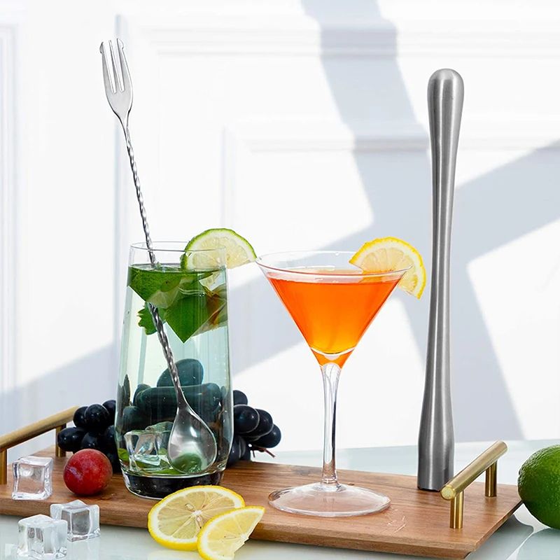 Stainless Steel Cocktail Muddler & Mixing Spoon Set – Professional Bar Stirrer Tools (2-Piece)