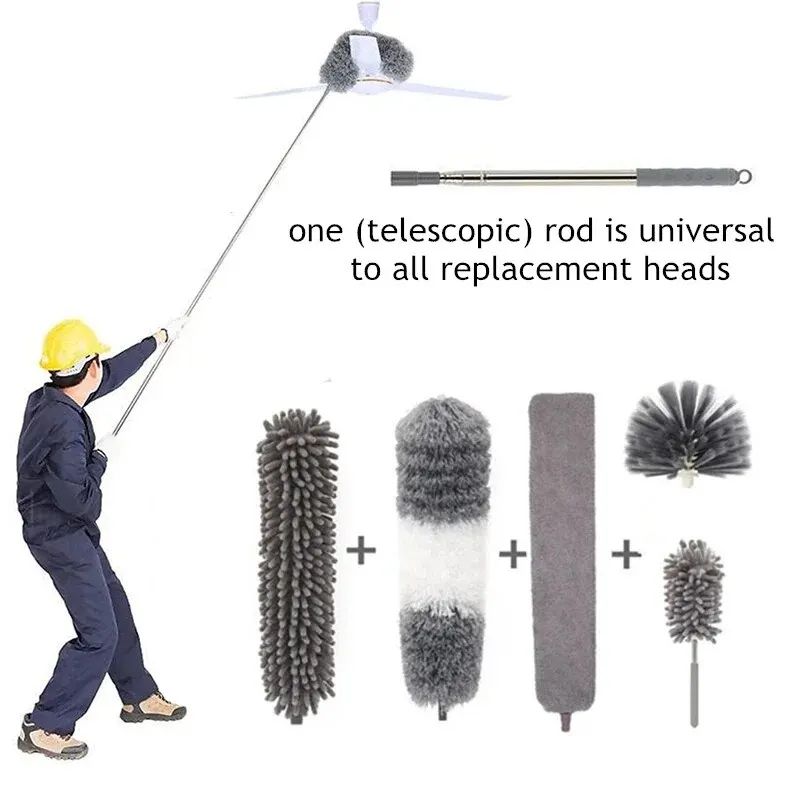 110.24in Telescopic Ceiling Duster Kit with 6 Brush Heads, Extendable Microfiber Dust Collector for Cobwebs & High Reach