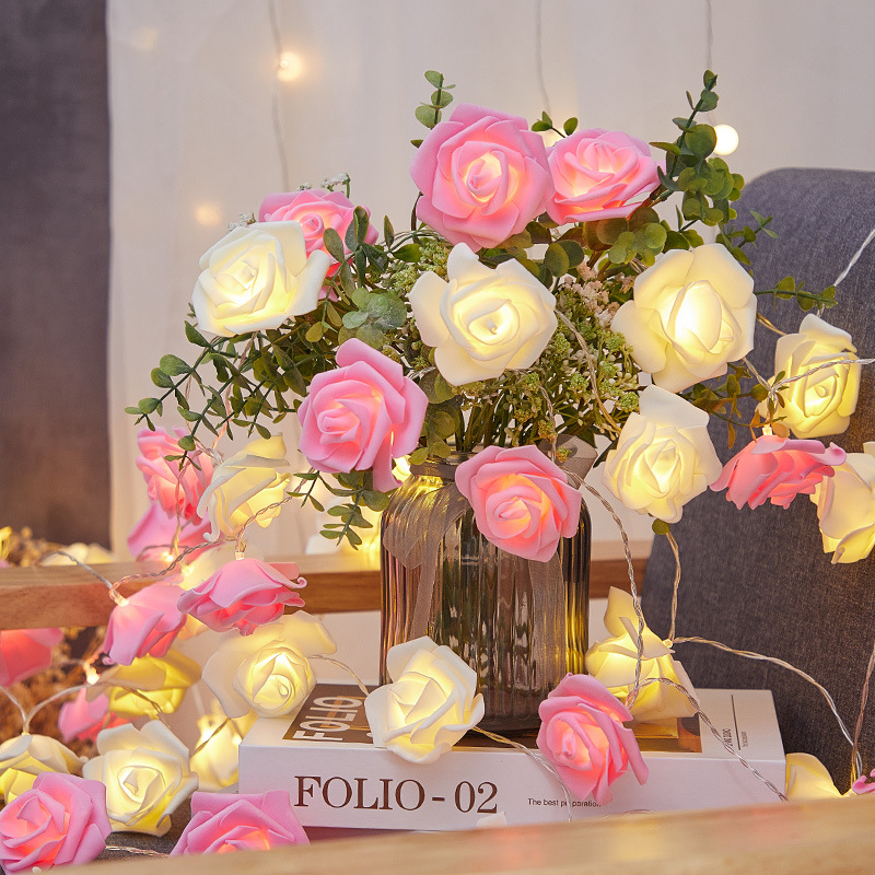 Pink Rose String Lights Decorative Fairy Lights for Romantic Room Decor