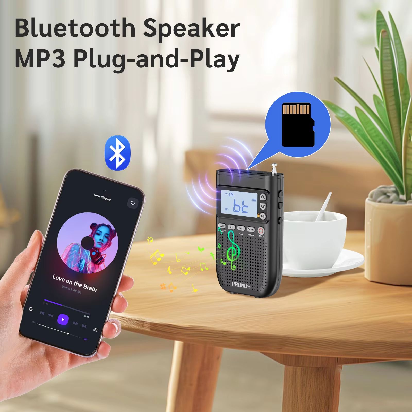 J-618 Bluetooth AM/FM Portable Radio – Digital MP3 Player with Speaker, USB-C Charging & 2000mAh Battery