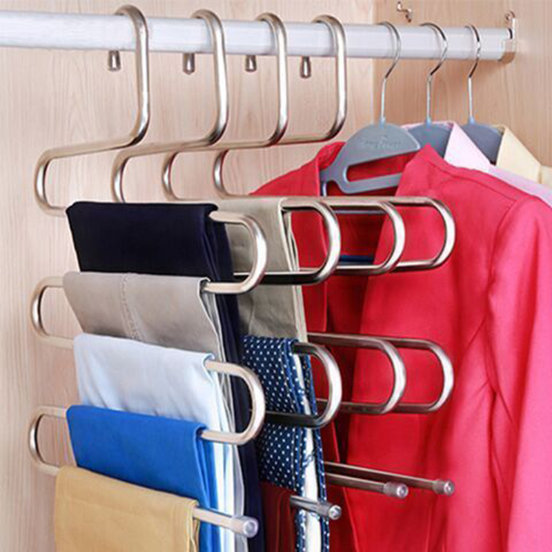 Multi-Layer Pants Storage Rack Stainless Steel Five-Layer Hanger Home Multi-Functional Pants Organizer