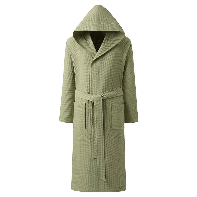 Couple Hooded Waffle Cotton Bathrobe Kimono Lounge Sleepwear Robe Set