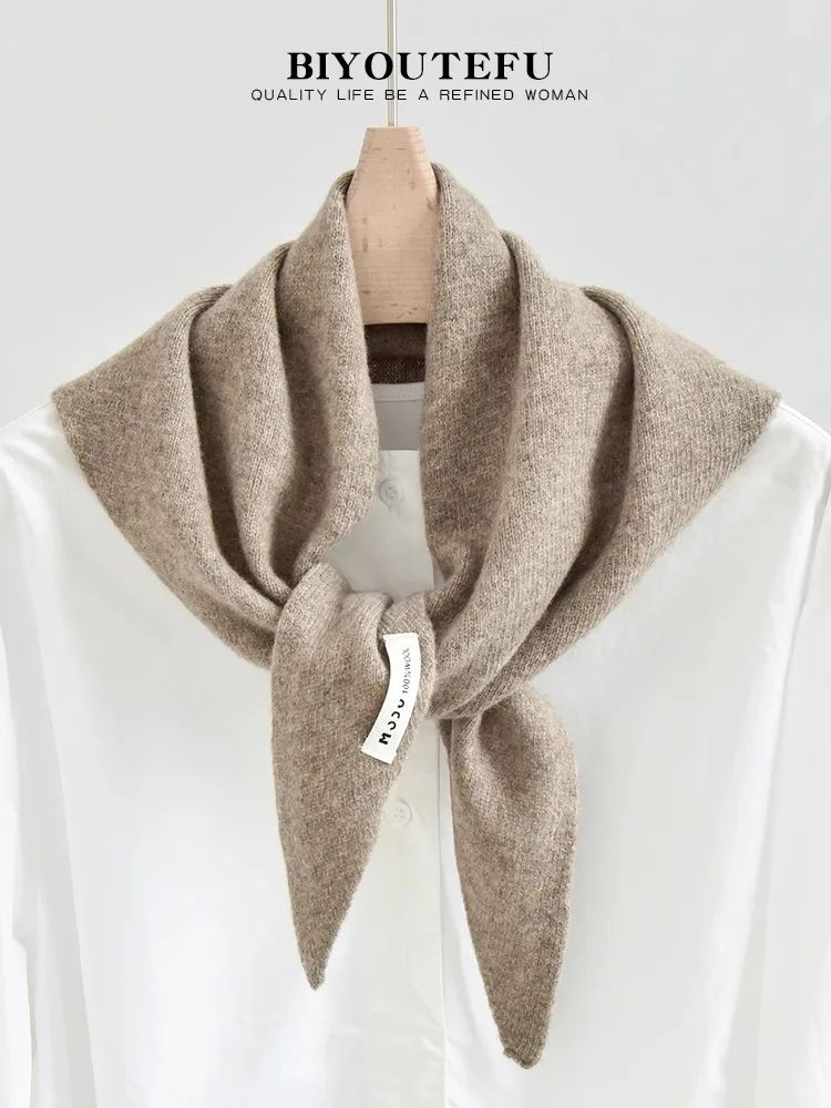 Australian Wool Knitted Triangle Scarf – Women's Warm Autumn Winter Neck Shawl